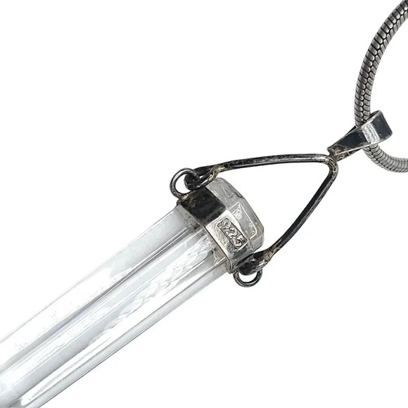 925 Sterling Silver Clear Crystal Pendant Snake Chain Necklace Vintage - Picture 3 of 9